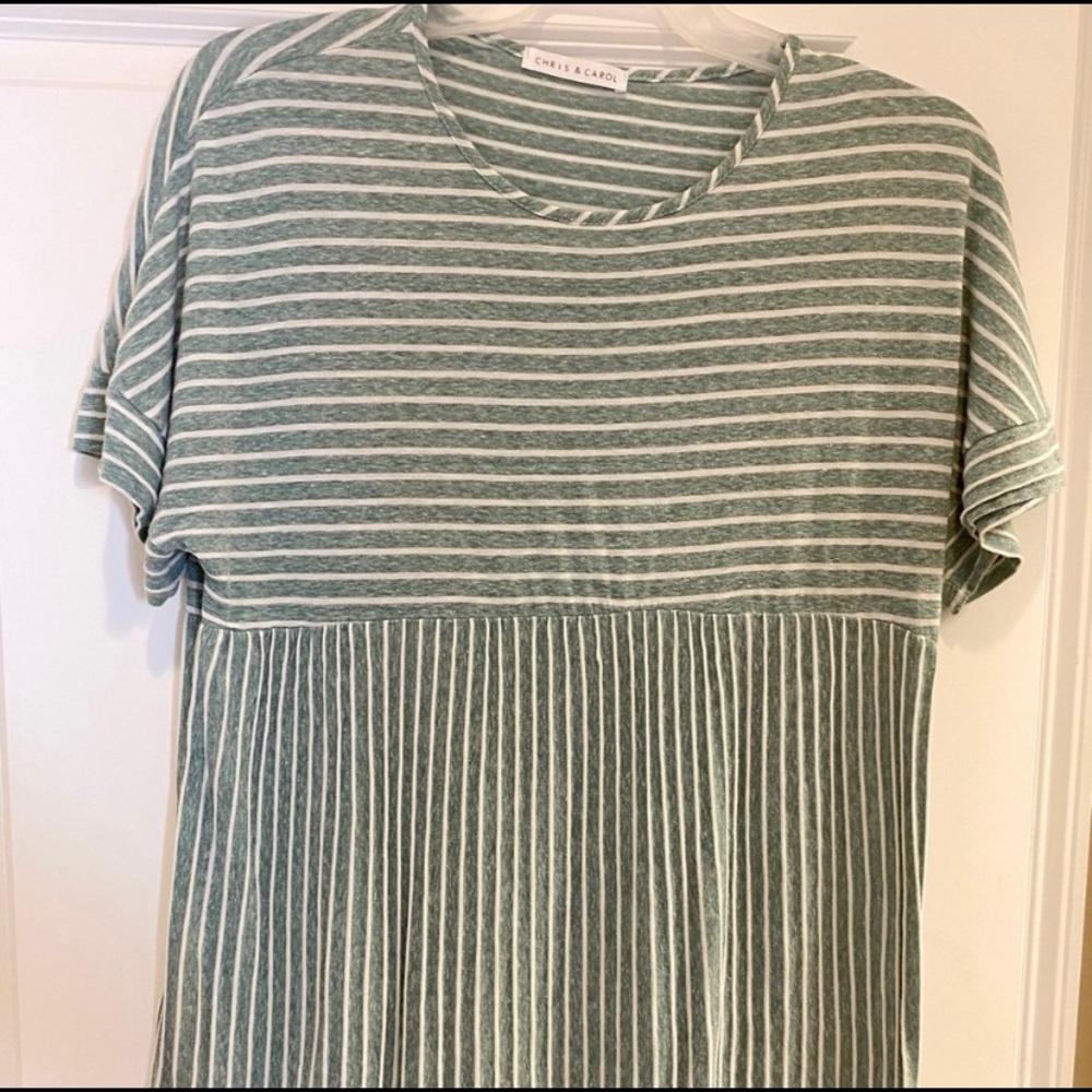Chris and Carol green and white striped tunic